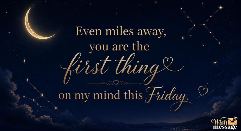 Long distance happy Friday my love quote card with night sky and moon