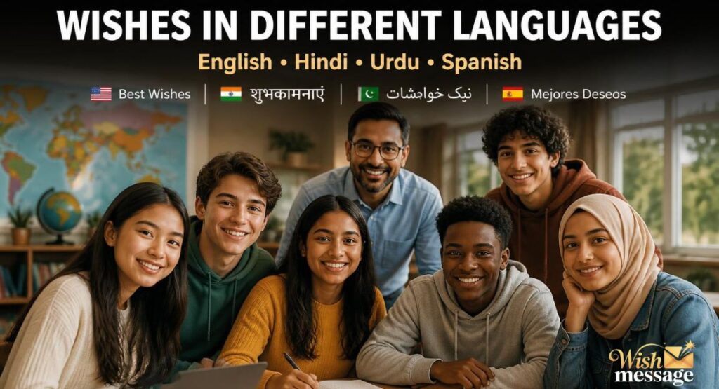 Teacher wishing students well in multiple languages including Hindi and Urdu